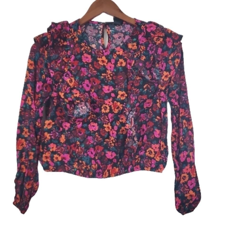Wild Fable Blouse Women Small Pink Floral Boho Ruffle Cottage Prairie Whimsygoth